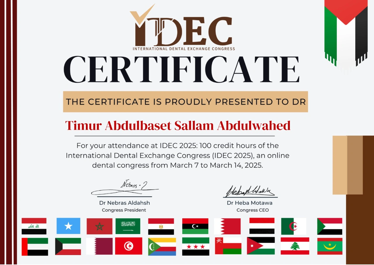 Certificate of Attendance of The International Dental Exchange Congress - IDEC 2025