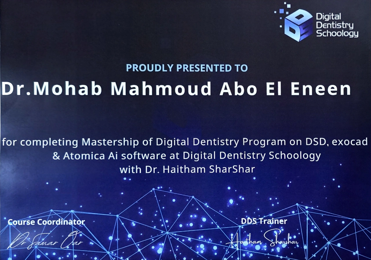 Certificate of completion of Mastership of Digital Dentistry Program at Digital Dentistry Schoology
